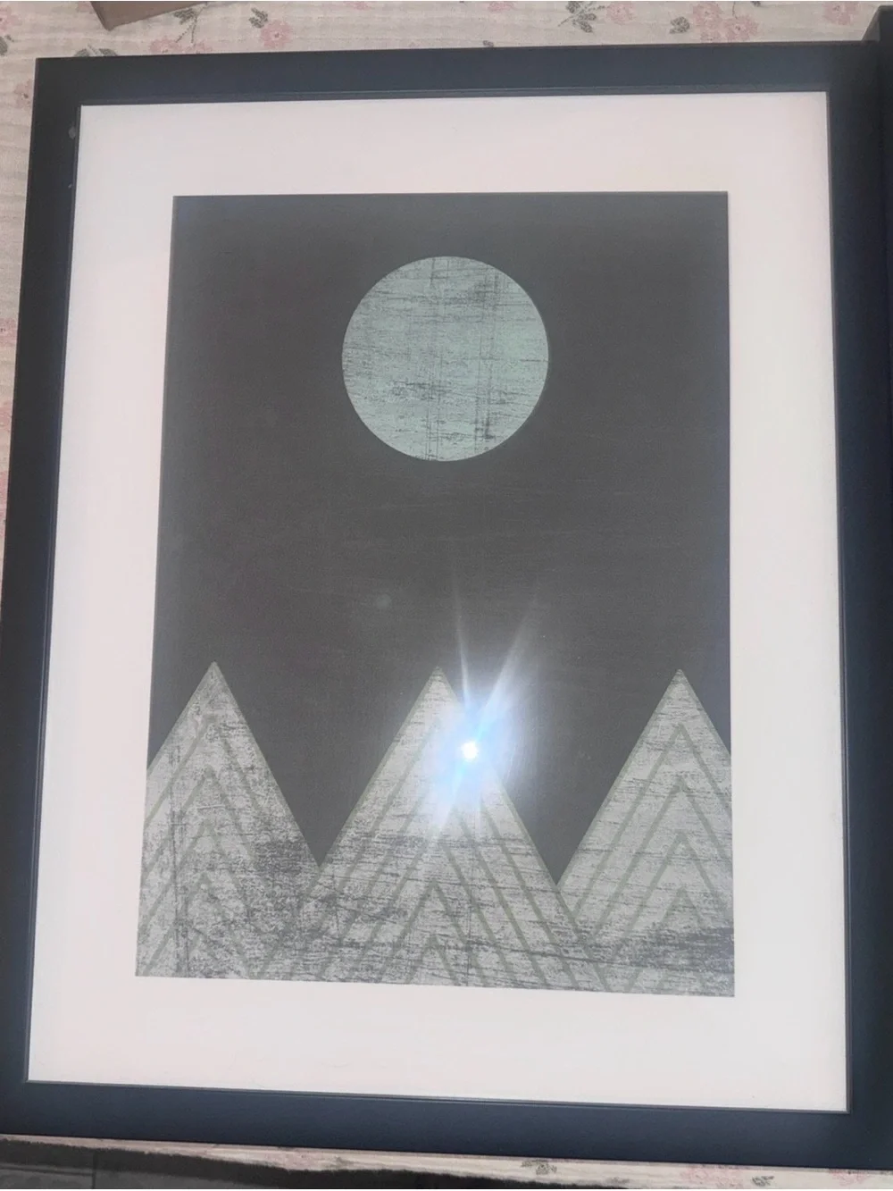 West Elm Mint Green Mountain & Moon Framed Art